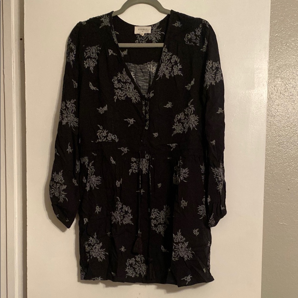Everly Black V-Neck Bishop Sleeve Sundress
